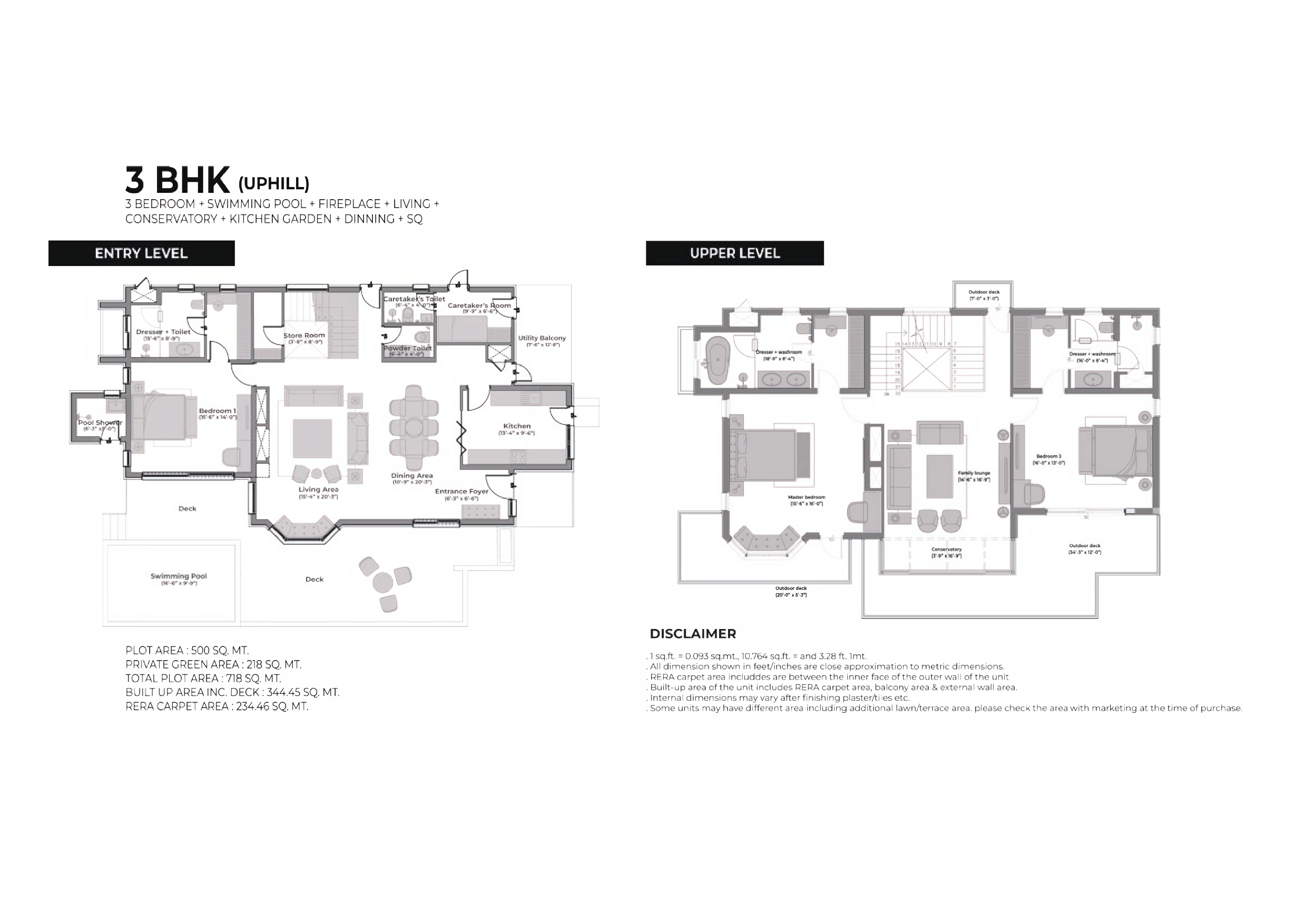 3 BHK Villas - UpHill Size:500 sq mtrs Rooms:3 Baths:3