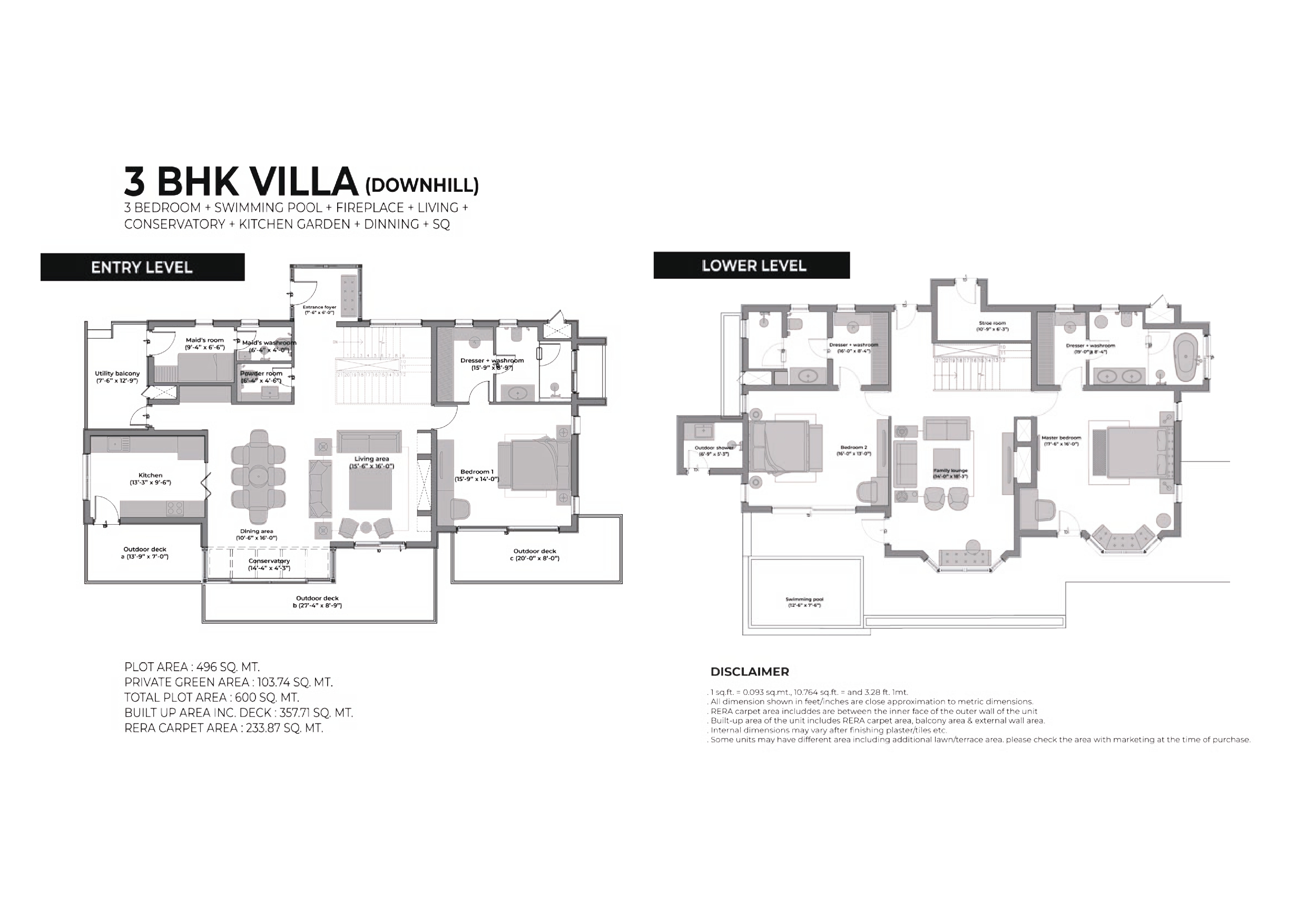 3 BHK Villas - DownHill Size:496 sq ft Rooms:3 Baths:3