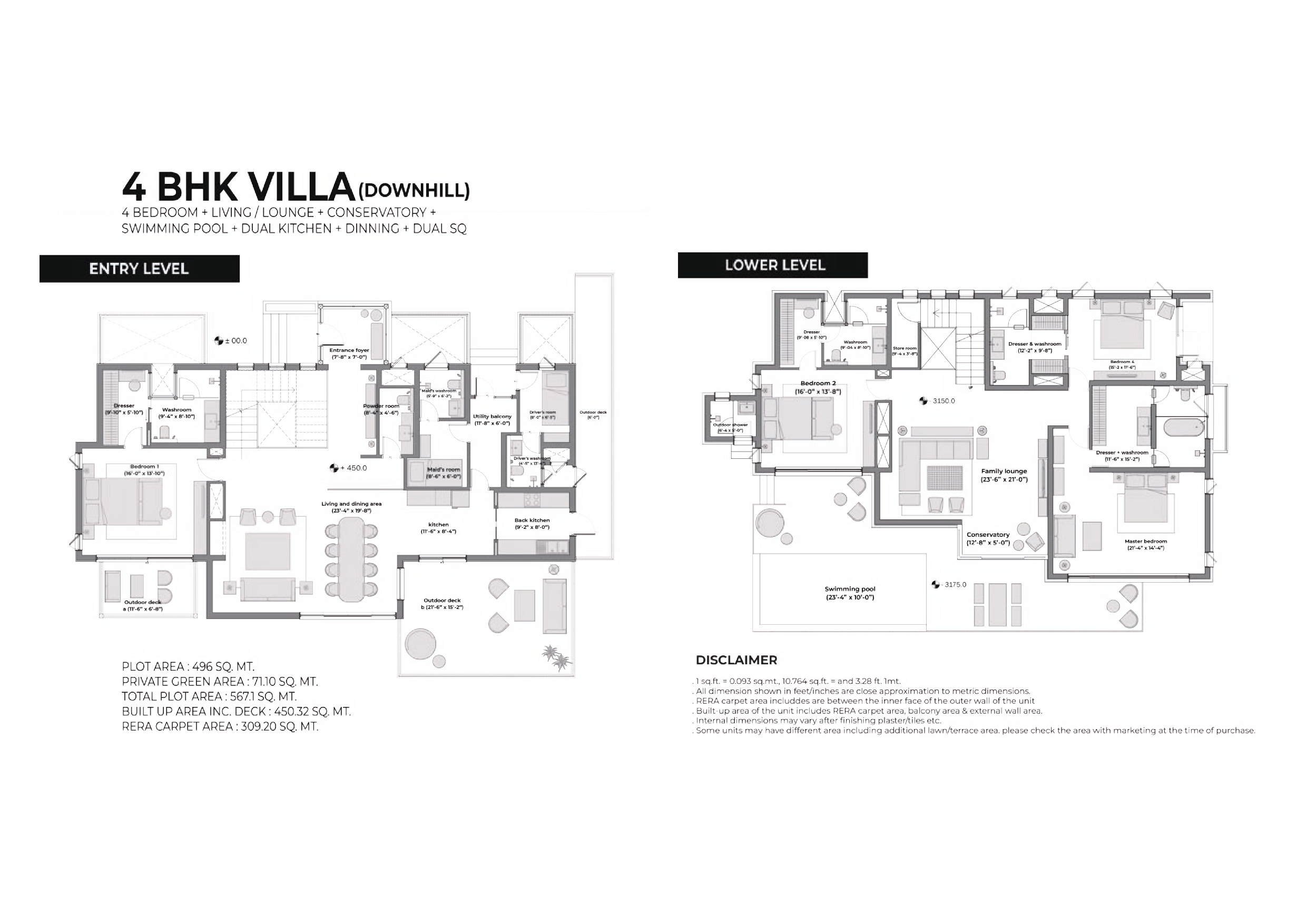 4 BHK Villas - DownHill Size:496 sq ft Rooms:4 Baths:4