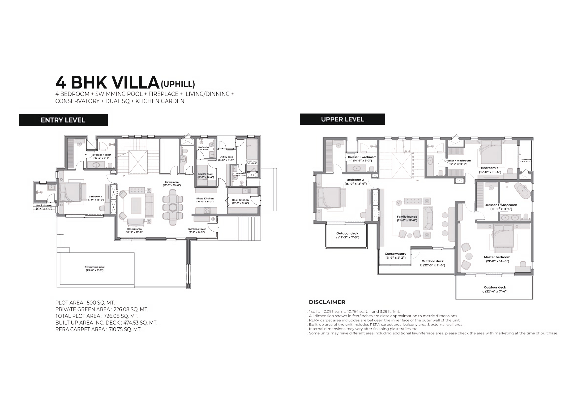 4 BHK Villas - UpHill Size:500 sq mtrs Rooms:4 Baths:4