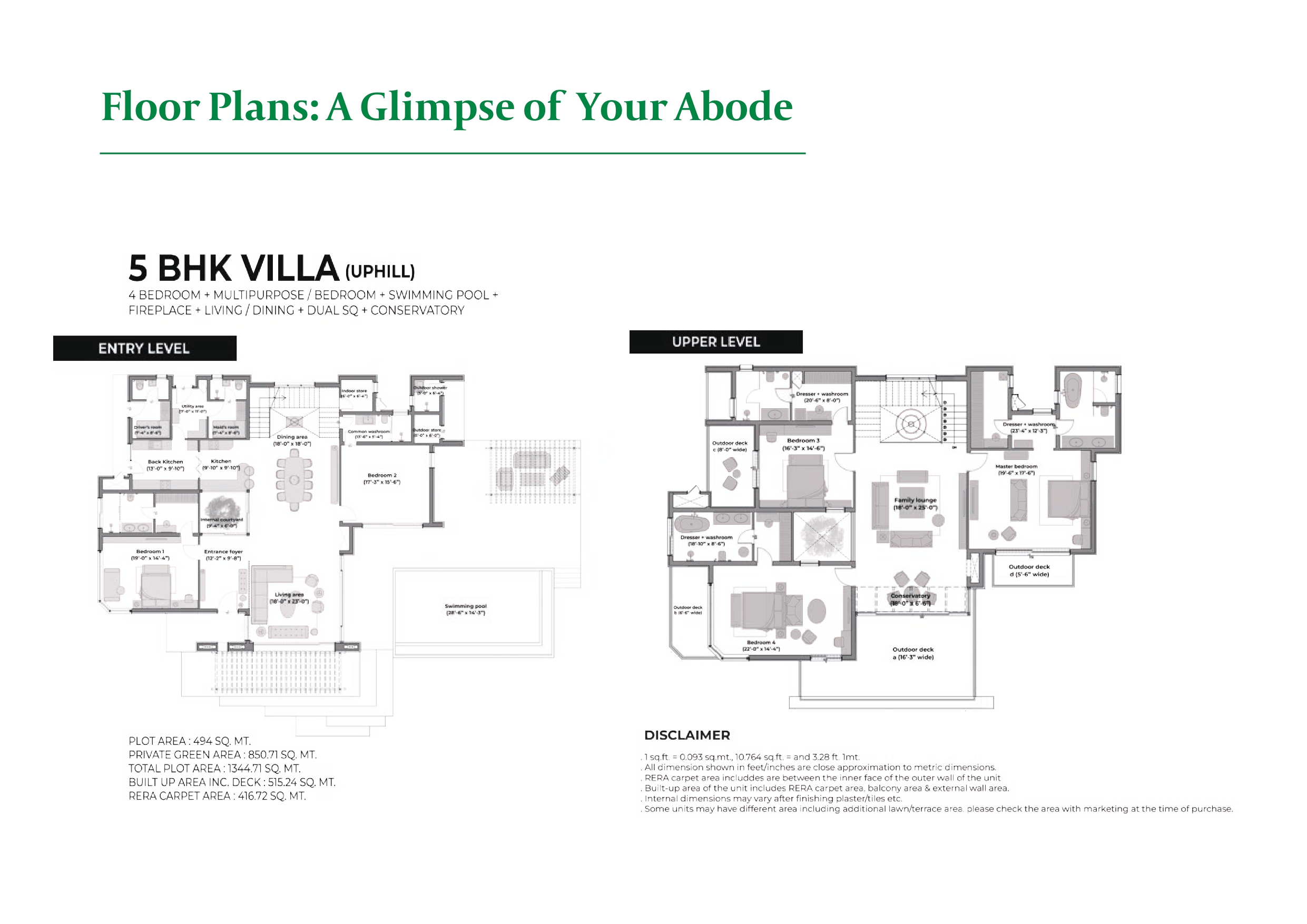 5 BHK Villas - UpHill Size:494 sq ft Rooms:5 Baths:5