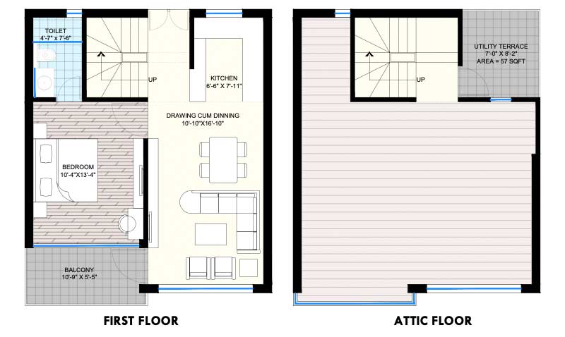 Duplex Penthouse: Type 1  Rooms:1 Baths:1