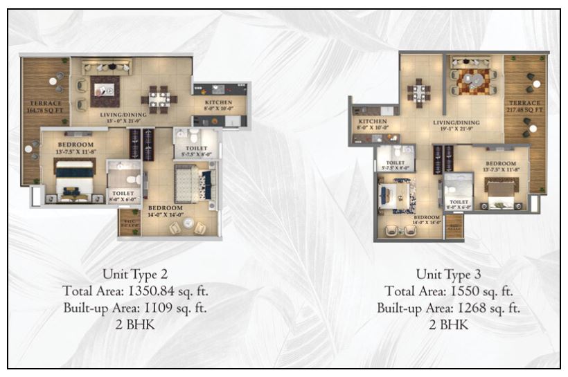 Unit 2/3: 2 BHK Size:1350/1550 sq ft Rooms:2 Baths:2
